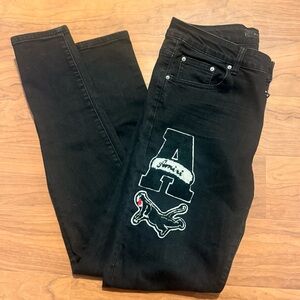 AMIRI Jeans Varsity Embroidered Logo Black Skinny Denim Distressed size 33